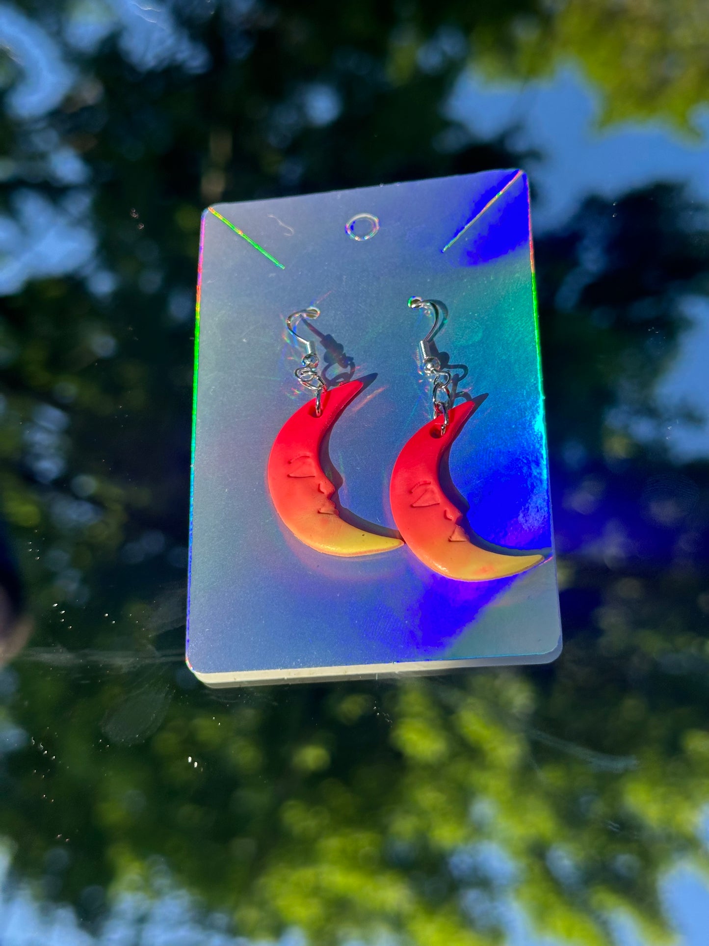 pink/orange ombré moon earrings